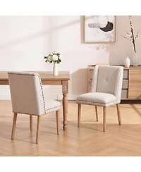 Flynama Rivet Upholstered Dining Chairs Set of 2 with Rubber Wood Legs