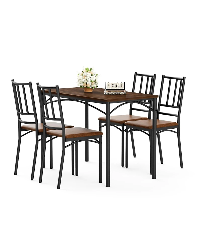 Flynama 4-Piece Industrial Dining Set, Table and 4 Pu Benches