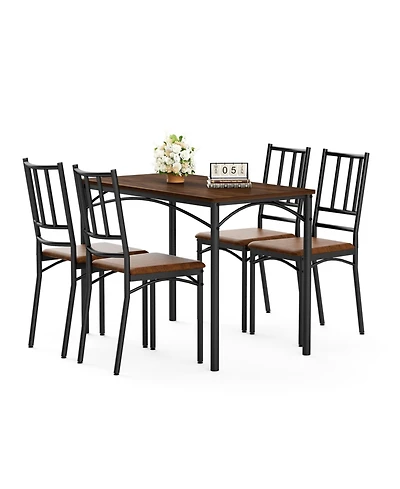 Flynama 4-Piece Industrial Dining Set, Table and 4 Pu Benches