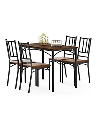 Flynama 4-Piece Industrial Dining Set, Table and 4 Pu Benches
