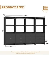 24" 4PC Freestanding Closet Organizer System with Hanging Rods and Drawers