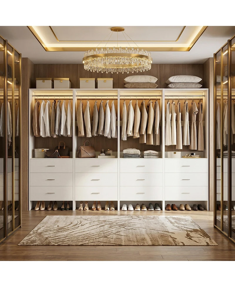 24" 4PC Freestanding Closet Organizer System with Hanging Rods and Drawers