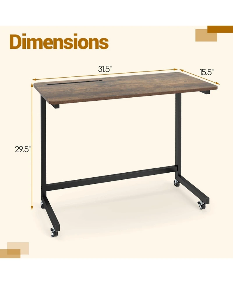 Sugift C-Shaped Mobile Side Table with Tablet Slot and Rolling Casters