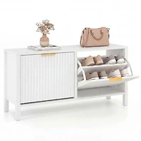 Sugift Fluted Entryway Shoe Bench with 2 Flip Drawers and Golden Handles