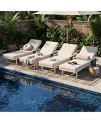 Asagikoiai Adjustable Iron Outdoor Chaise Lounge with Rope Arms and 3-Fold Cushion