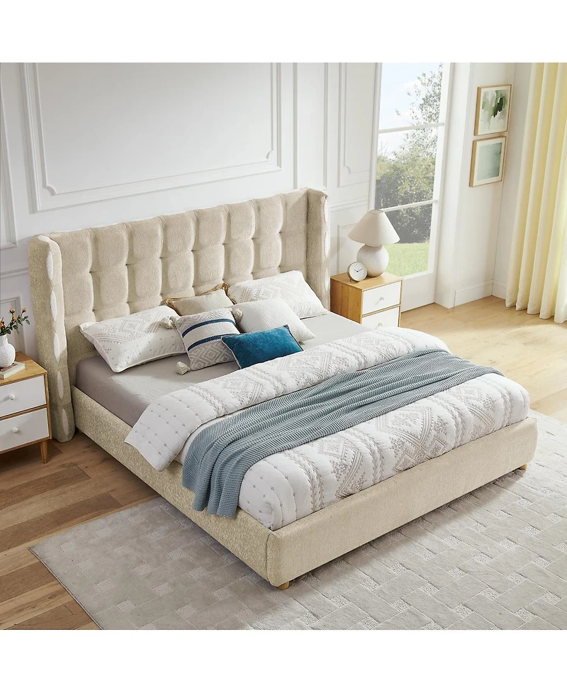 Streamdale Furniture Size Waffle Wingback Gas Lift Storage Bed