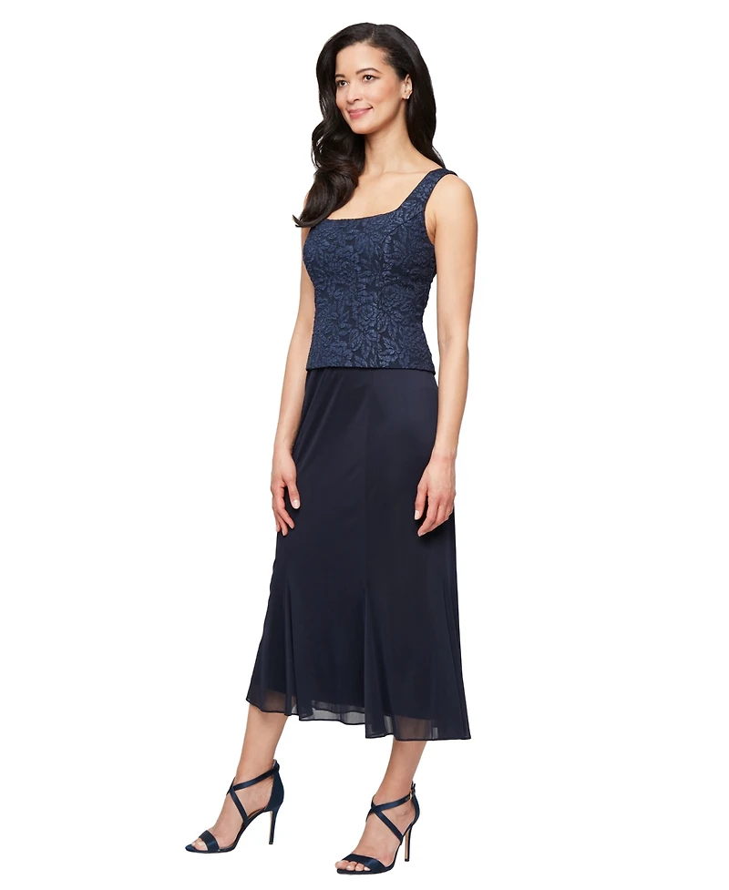 Alex Evenings Petite Square-Neck Textured Midi Dress and Jacket Set