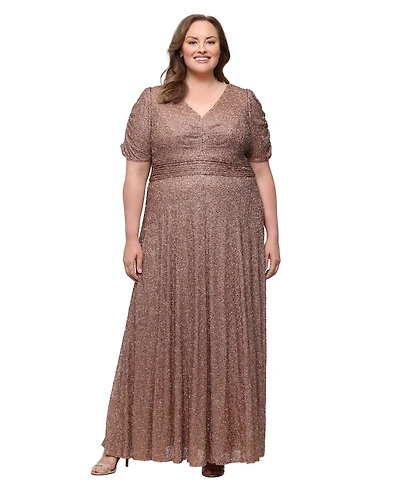Alex Evenings Plus Sequin A-Line V-Neck Dress
