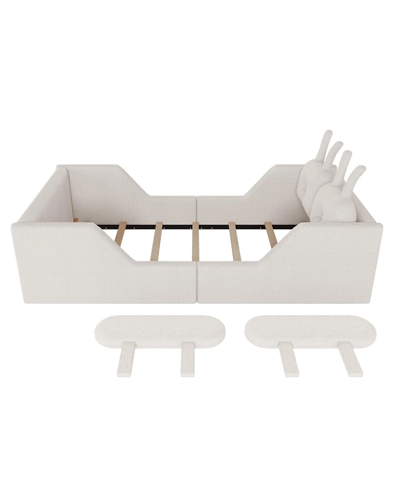Streamdale Furniture Twin Upholstered Platform Bed with Rabbit Cushion and Removable Rails
