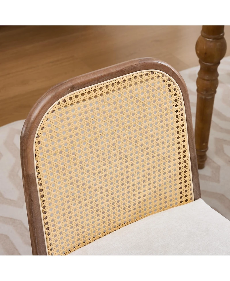 Flynama Set of 2 Curved Arched Cane Back Farmhouse Dining Chairs, Distressed Solid Wood Frame S-Spring Chenille Cushion