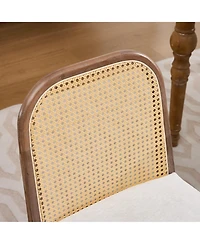 Flynama Set of 2 Curved Arched Cane Back Farmhouse Dining Chairs, Distressed Solid Wood Frame S-Spring Chenille Cushion