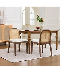 Flynama Set of 2 Curved Arched Cane Back Farmhouse Dining Chairs, Distressed Solid Wood Frame S-Spring Chenille Cushion