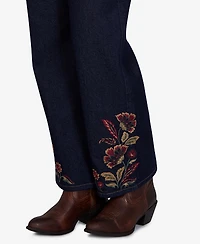 Ruby Rd. Petite Pull-On Wide-Leg Embroidered Denim Pants