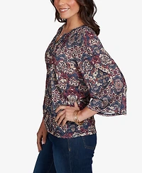 Ruby Rd. Petite Patchwork 3/4-Sleeve Henley Blouse