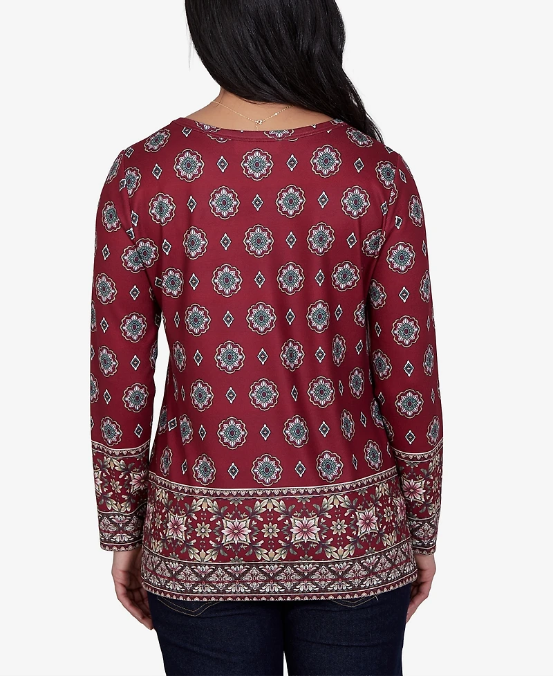 Ruby Rd. Petite Medallion Long-Sleeve Knit Top