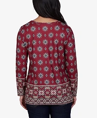 Ruby Rd. Petite Medallion Long-Sleeve Knit Top