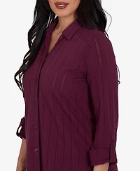 Ruby Rd. Petite Striped 3/4-Sleeve Henley Collar Blouse