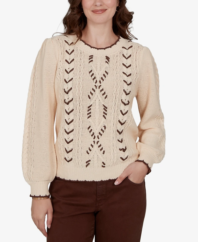 Ruby Rd. Petite Cable-Knit Scalloped-Trim Pullover