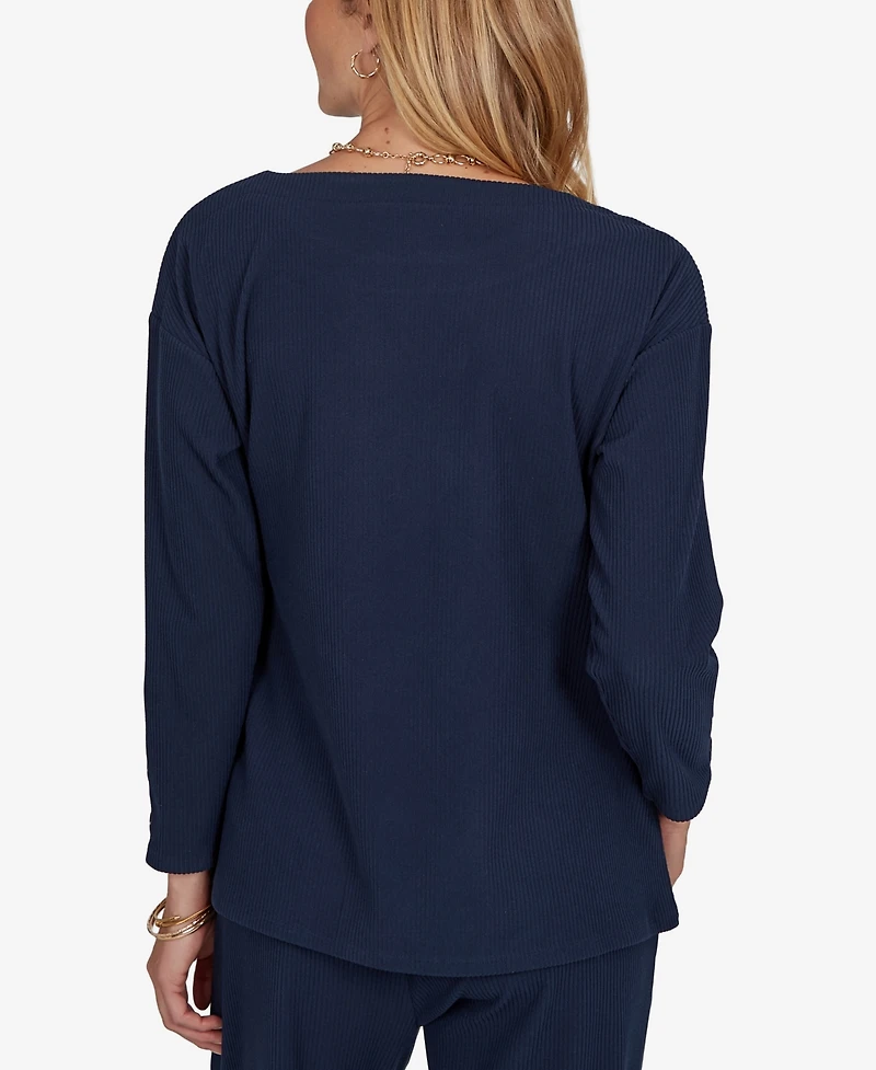 Ruby Rd. Petite Long-Sleeve Boat-Neck Side-Tie Top