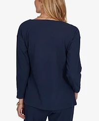 Ruby Rd. Petite Long-Sleeve Boat-Neck Side-Tie Top