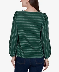 Ruby Rd. Petite Long-Sleeve Dobby-Stripe Crewneck Blouse