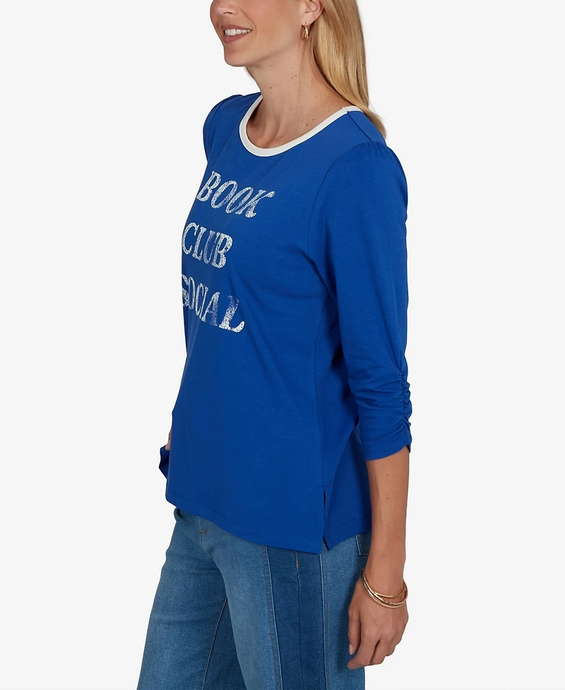 Ruby Rd. Petite Book Club 3/4-Sleeve Graphic-Print Top