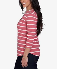 Ruby Rd. Petite 3/4-Sleeve Boat-Neck Curved-Hem T-Shirt