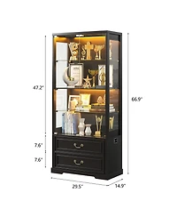 Vlsrka 67" Tall Display Cabinet with Glass Doors and 2 Drawers