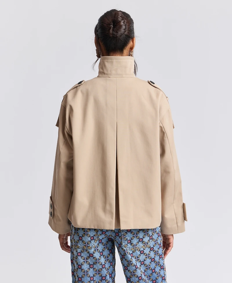 Avec Les Filles Women's Double-Breasted Short Trench Coat