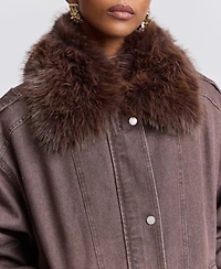 Avec Les Filles Women's Oversized-Fit Detachable Faux Fur Collar Bomber Coat