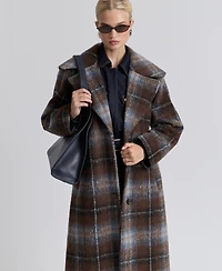 Avec Les Filles Women's Plaid Notch-Collar Maxi Coat