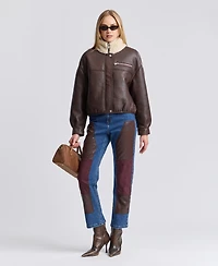 Avec Les Filles Women's Faux Shearling Oversized-Fit Bomber Jacket