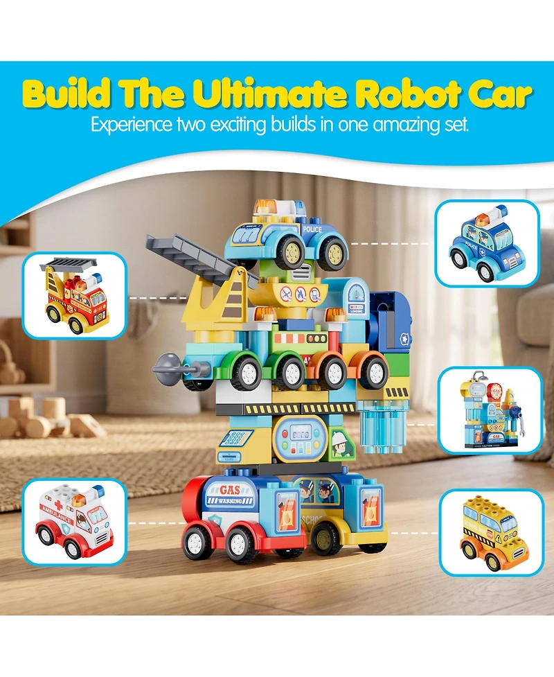 Contixo TF1 2-in-1 Transforming Robot Building Set, 93-Piece Vehicle Construction Toy with City Scene Playset for Kids Ages 3+