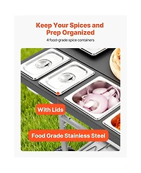 Mountaintop Outdoor Grill Cart, 36.4x23.4x1" Tabletop, Movable Cook Station 4 Spice Jars, Wheels, Lids, Hooks, for Picnic, Kitchen, Courtyard