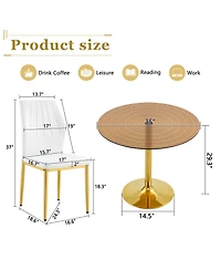 Flynama 5-Piece Ring Glass Round Dining Set, Gold Frame Table and 4 Pu Shell Chairs