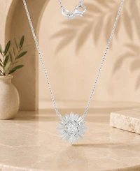 Macy's Rhodium Over Sterling Silver Baguette and Princess Cut Cubic Zirconia Sunshine Necklace