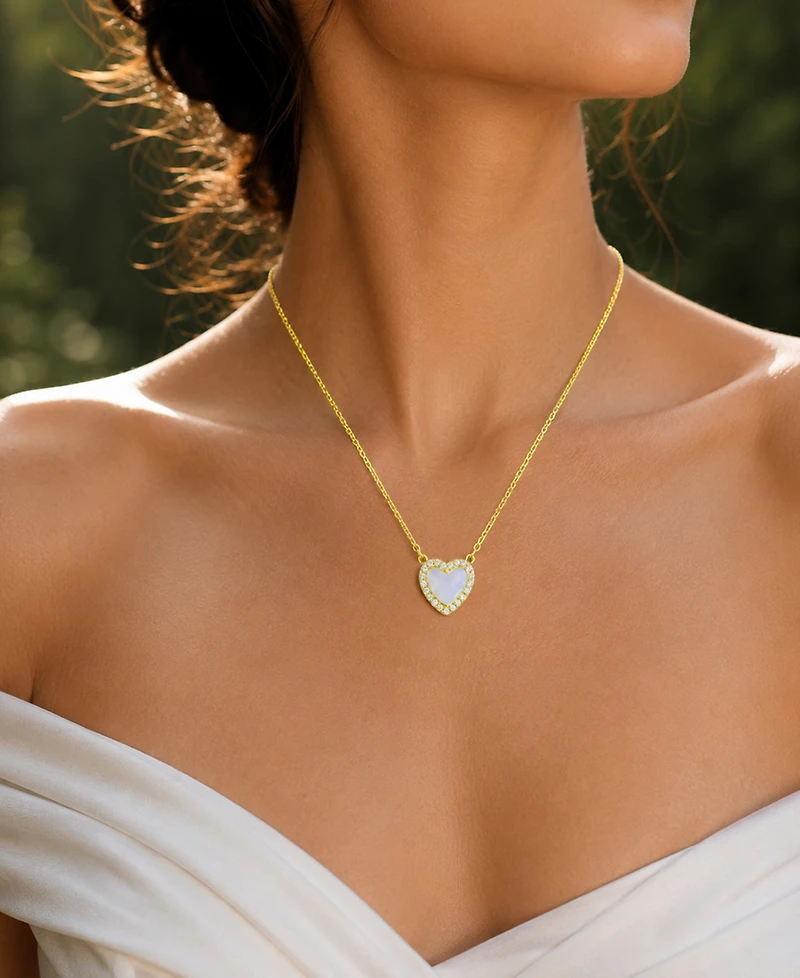 Macy's 14k Gold Over Sterling Silver Cubic Zirconia and White Imitation Pearl Heart Necklace