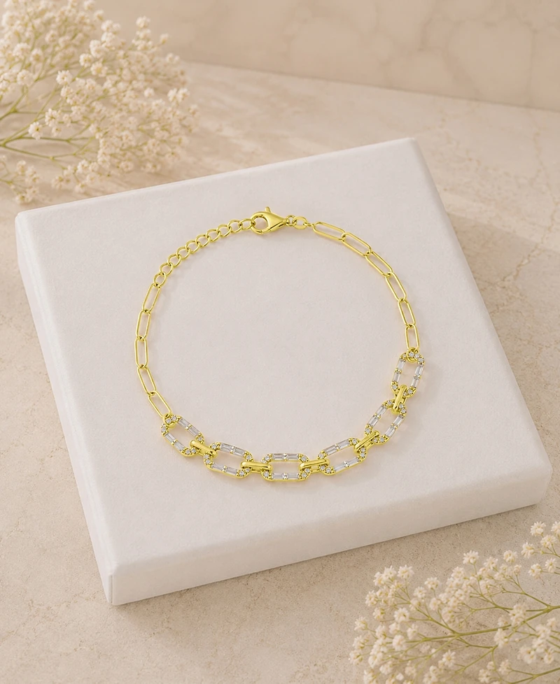 Macy's 14k Gold Over Sterling Silver Cubic Zirconia Mariner Link Paperclip Bracelet