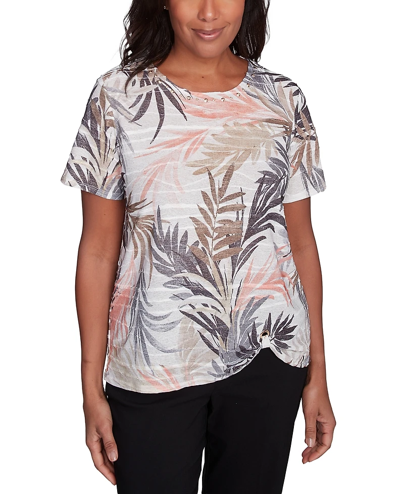Alfred Dunner Petite Warm Palm Tree Tropical Short-Sleeve T-Shirt