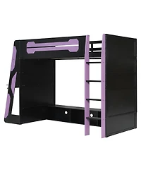 Streamdale Furniture Twin Size Wood Loft Bed with Desk, Multi-storage Shelves and Rgb Light