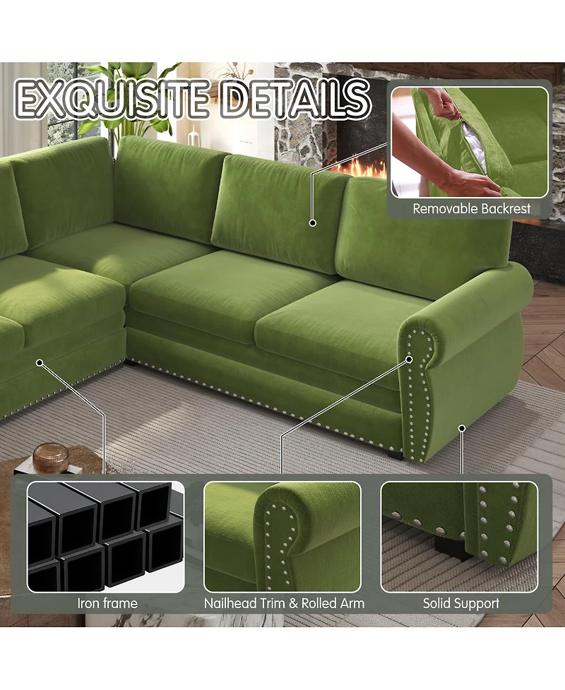Streamdale Furniture 118" L-Shaped Pull-Out Sleeper Sofa with Chenille Fabric
