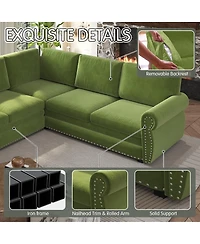 Streamdale Furniture 118" L-Shaped Pull-Out Sleeper Sofa with Chenille Fabric