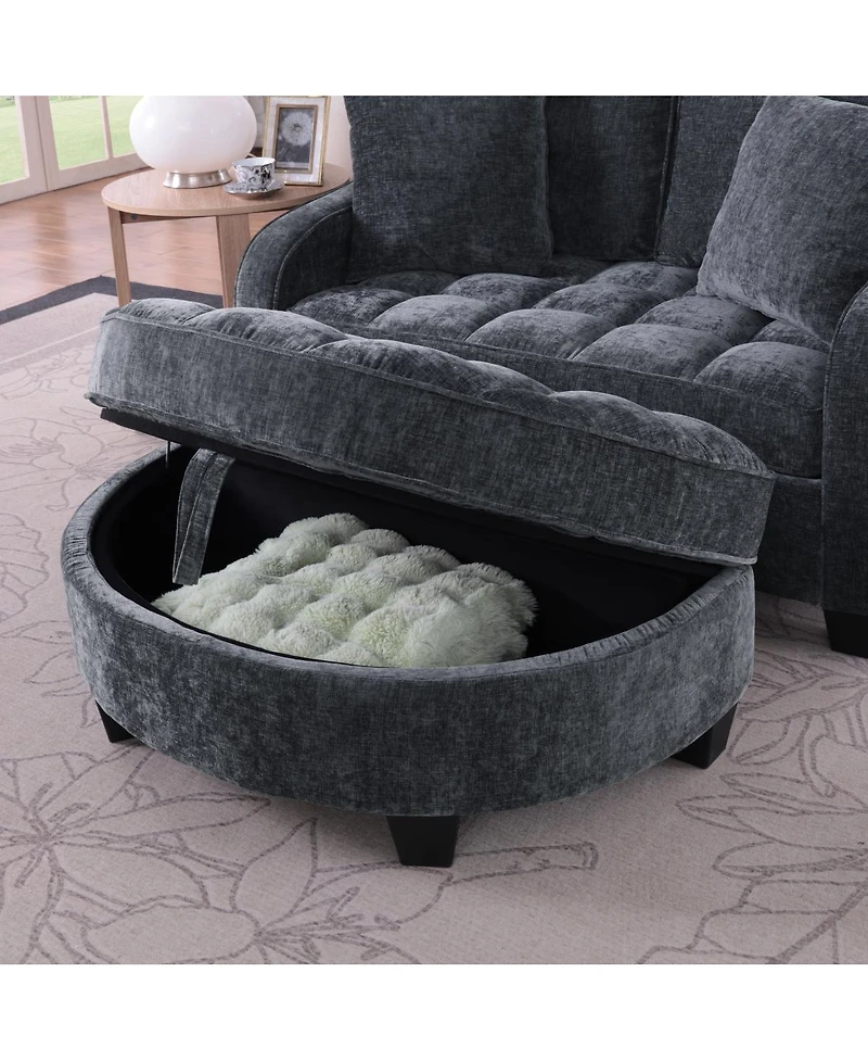 Streamdale Furniture Two-Seater Sofa Chaise with Storage Footrest and Pillows