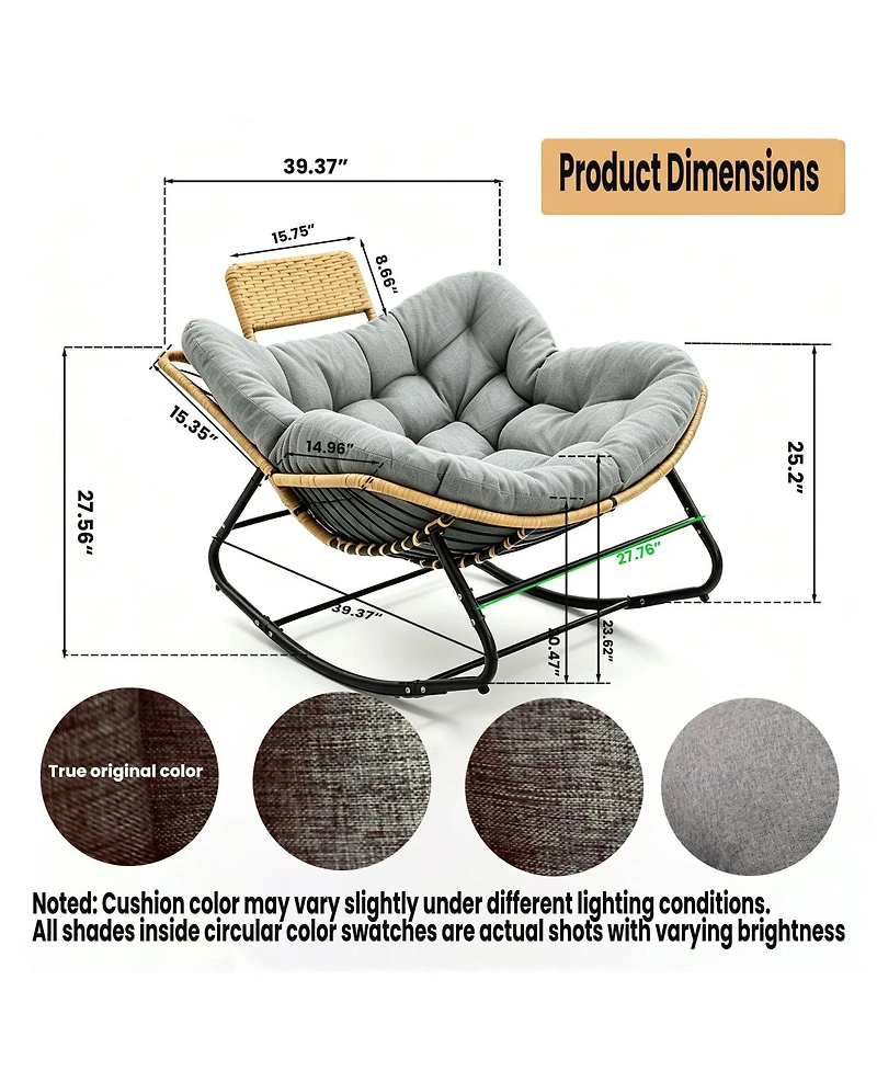 Streamdale Furniture Oversized Outdoor Wicker Papasan Rocking Chair with Cushion