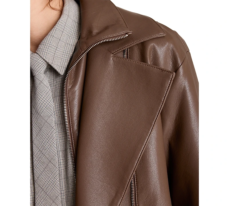 Kenneth Cole Women's Moto Asymmetrical Zip-Front High-Stand Collar Jacket