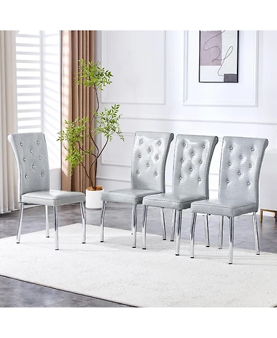 Streamdale Furniture set of 4 Vintage Crocodile Leather Cushioned Dining Chairs