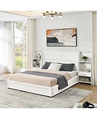 Streamdale Furniture Queen Velvet Storage Platform Bed with Bookcases and Drawer