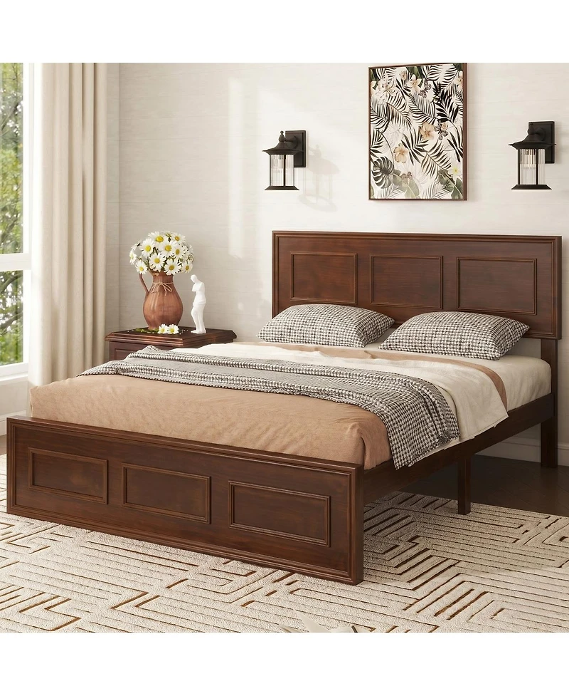 Streamdale Furniture Full Size Pine Wood Bed with Adjustable Headboard