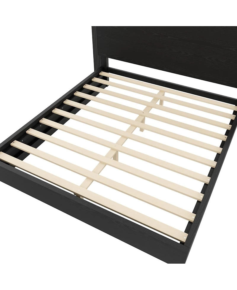 Streamdale Furniture Platform Bed Frame with Headboard and Led Light, Wood Slat Support, Queen