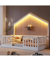 Streamdale Furniture Twin Floor Bed with High Rails and Light for Kids